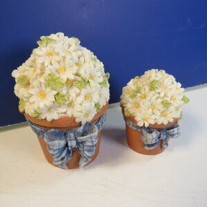 Cracker Barrel Daisy's in pot Floral (2) trinket dishes in two sizes NO CHIPS